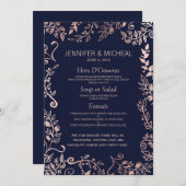 Elegante Navy Blue Roos Gold Floral Wedding Menu (Voorkant / Achterkant)