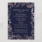 Elegante Navy Blue Roos Gold Floral Wedding Menu (Voorkant)