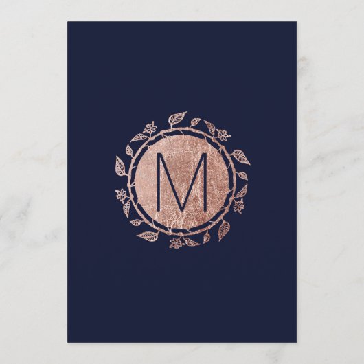 Elegante Navy Blue Roos Gold Floral Wedding Progra Programmakaart (Achterkant)