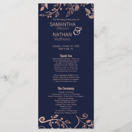 Elegante Navy Blue Roos Gold Floral Wedding Progra Programmakaart