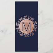 Elegante Navy Blue Roos Gold Floral Wedding Progra Programmakaart (Achterkant)