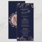 Elegante Navy Blue Roos Gold Floral Wedding Progra Programmakaart (Voorkant / Achterkant)