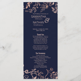Elegante Navy Blue Roos Gold Floral Wedding Progra Programmakaart