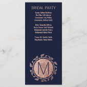 Elegante Navy Blue Roos Gold Floral Wedding Progra Programmakaart (Achterkant)