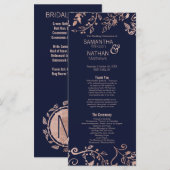 Elegante Navy Blue Roos Gold Floral Wedding Progra Programmakaart (Voorkant / Achterkant)