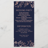 Elegante Navy Blue Roos Gold Floral Wedding Progra Programmakaart (Achterkant)