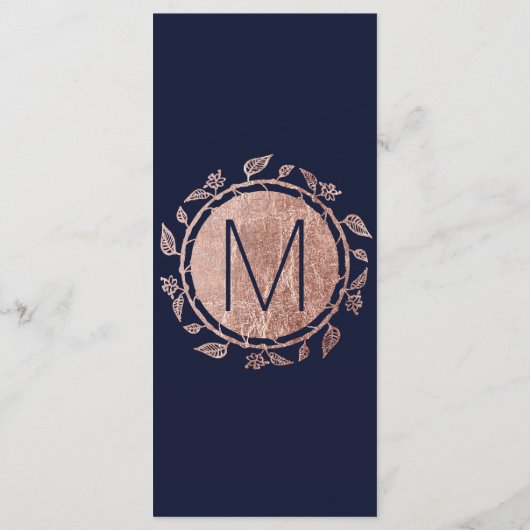 Elegante Navy Blue Roos Gold Floral Wedding Progra Programmakaart (Achterkant)