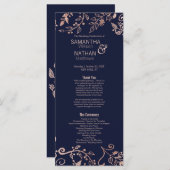 Elegante Navy Blue Roos Gold Floral Wedding Progra Programmakaart (Voorkant / Achterkant)