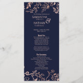 Elegante Navy Blue Roos Gold Floral Wedding Progra Programmakaart (Voorkant)