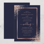 Elegante Navy Blue Roos Gold Glitter Lijst bruilof Kaart (Voorkant / Achterkant)
