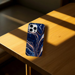 Elegante Navy Blue Roos Gold marmer iPhone 15 Pro Max Hoesje