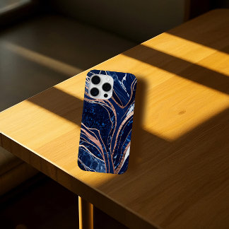 Elegante Navy Blue Roos Gold marmer iPhone 15 Pro Max Hoesje