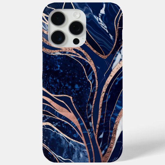 Elegante Navy Blue Roos Gold marmer Case-Mate iPhone Case (Achterkant)