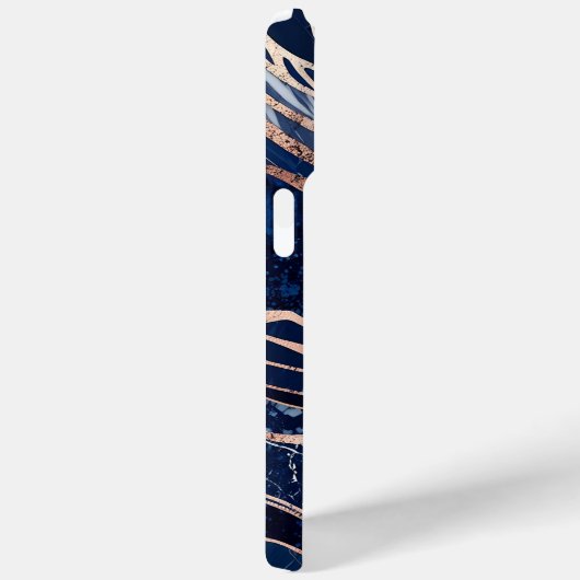Elegante Navy Blue Roos Gold marmer Case-Mate iPhone Case (Achterkant / Rechts)