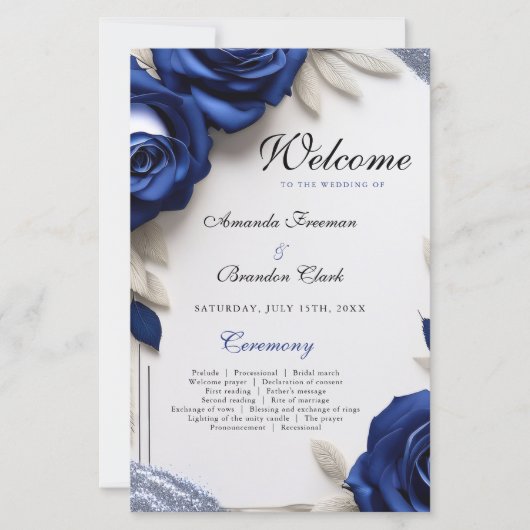 Elegante Navy Blue Rozen & Silver Glitter Wedding (Voorkant)