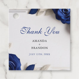 Elegante Navy Blue Rozen & Silver Glitter Wedding Bedankjes Labels