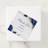 Elegante Navy Blue Rozen & Silver Glitter Wedding Bedankjes Labels (In situ)
