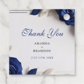 Elegante Navy Blue Rozen & Silver Glitter Wedding Bedankjes Labels (Achterkant)