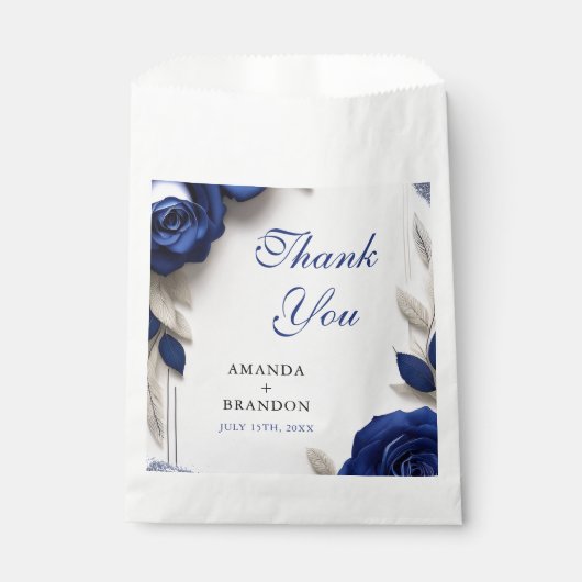 Elegante Navy Blue Rozen & Silver Glitter Wedding Bedankzakje (Voorkant)