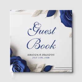 Elegante Navy Blue Rozen & Silver Glitter Wedding Gastenboek