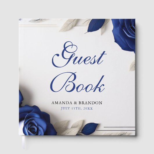 Elegante Navy Blue Rozen & Silver Glitter Wedding Gastenboek (Voorkant)