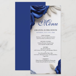 Elegante Navy Blue Rozen & Silver Glitter Wedding Menu