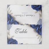 Elegante Navy Blue Rozen & Silver Glitter Wedding Plaatskaartje (Buitenkant ongevouwen)