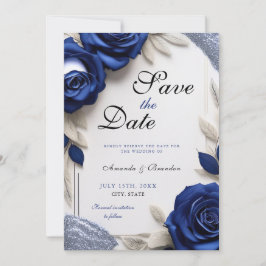 Elegante Navy Blue Rozen & Silver Glitter Wedding Save The Date