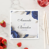 Elegante Navy Blue Rozen & Silver Glitter Wedding Servet (Insitu)