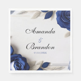 Elegante Navy Blue Rozen & Silver Glitter Wedding Servet