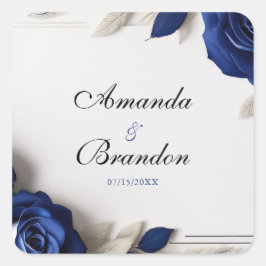 Elegante Navy Blue Rozen & Silver Glitter Wedding Vierkante Sticker
