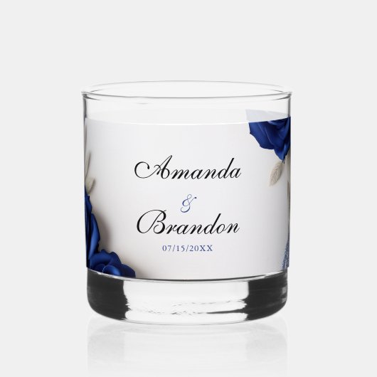 Elegante Navy Blue Rozen & Silver Glitter Wedding Whisky Glas (Voorkant)