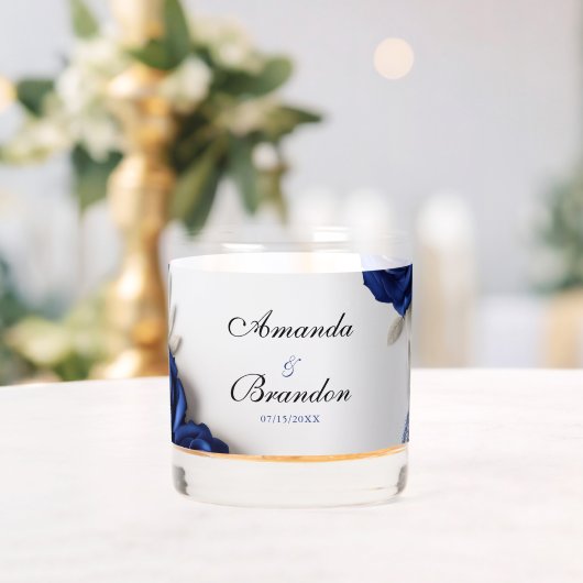 Elegante Navy Blue Rozen & Silver Glitter Wedding Whisky Glas (Insitu (Huwelijk))