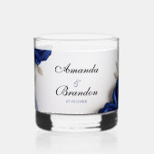 Elegante Navy Blue Rozen & Silver Glitter Wedding Whisky Glas (Achterkant)