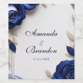 Elegante Navy Blue Rozen & Silver Glitter Wedding Wijn Etiket (Enkel label)