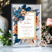 Elegante Navy Blue Rust Waterverf Boho Wedding Acryl Uitnodigingen