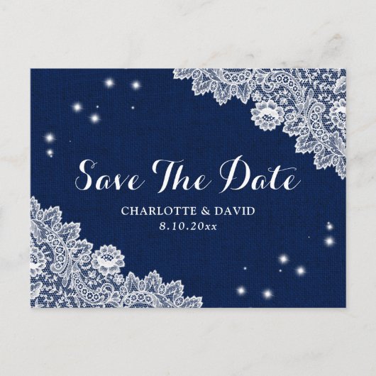 Elegante Navy Blue rustieke bruiloft Save the Date Aankondigingskaart (Voorkant)