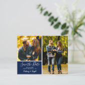 Elegante Navy Blue Save the Date Fotocollage | Briefkaart (Staand voorkant)