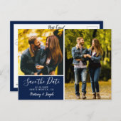Elegante Navy Blue Save the Date Fotocollage | Briefkaart (Voorkant / Achterkant)