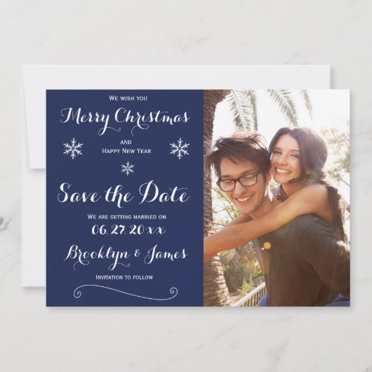 Elegante Navy Blue Save The Date Kerstkaarten (Voorkant)