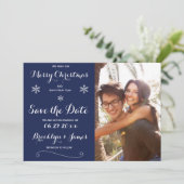 Elegante Navy Blue Save The Date Kerstkaarten (Staand voorkant)