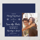 Elegante Navy Blue Save The Date Kerstkaarten (Voorkant / Achterkant)