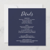 Elegante Navy Blue Script All-in-One Trouwkaart Kaart (Achterkant)