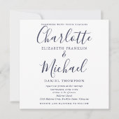 Elegante Navy Blue Script All-in-One Trouwkaart Kaart (Voorkant)