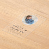 Elegante Navy Blue Script Boy Fotodoop Acryl Uitnodigingen (Laagn)