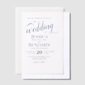 Elegante Navy Blue Script Grote namen bruiloft Vellum Uitnodigingen (Offset)