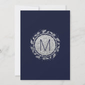 Elegante Navy Blue Silver Floral Glitter Verloving Kaart (Achterkant)