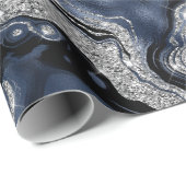 Elegante Navy Blue & Silver Glitter Agaat Verjaard Cadeaupapier (Rol Hoek)