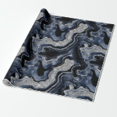 Elegante Navy Blue & Silver Glitter Agaat Verjaard Cadeaupapier (Uitgerold)