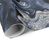 Elegante Navy Blue & Silver Glitter Agaat Verjaard Cadeaupapier (Rol Hoek)